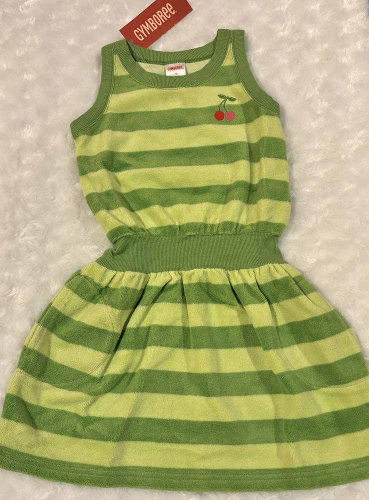 NWT Gymboree Cherry Baby Sleeveless Green Stripe Terry Dress Swim Cover Up 4